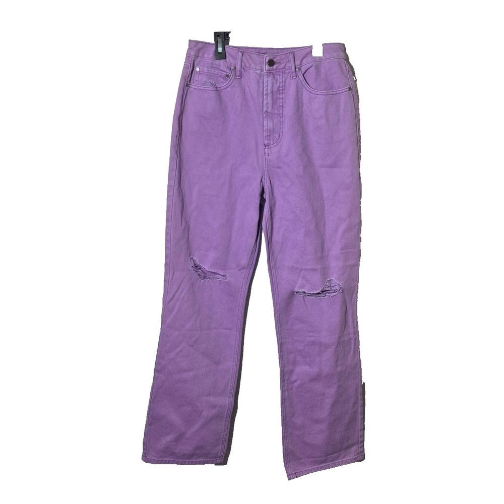 AFRM Jeans Womens 29 Purple Oden Straight Leg Distressed Ripped Knees Denim